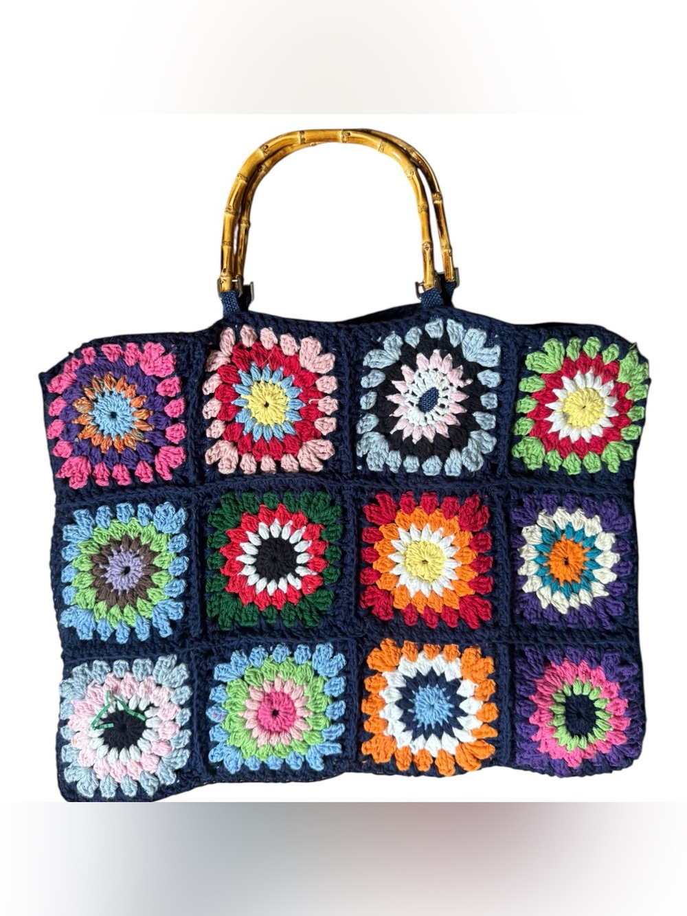 Vintage 1970’s Handmade Crochet Large Cottagecore Quilt Bag - Picture 3 of 9